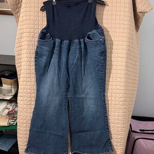 Indigo Blue Dark Blue Maternity Wide-Leg Jeans with Black Stretch Panel